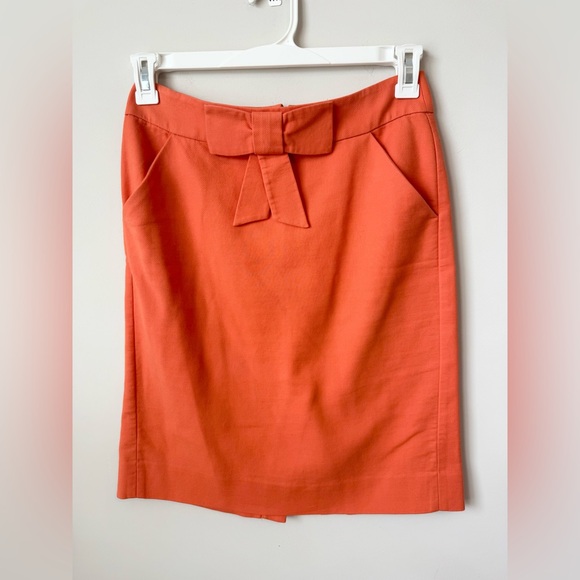 J. Crew Vibrant Orange pencil  Skirt with Bow size 2 - Picture 1 of 4